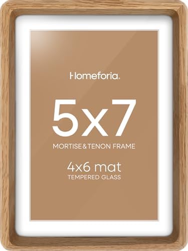 Homeforia 5x7 Mortise&Tenon Natural Oak Picture Frame, 4x6 Mat, Glass by Homeforia