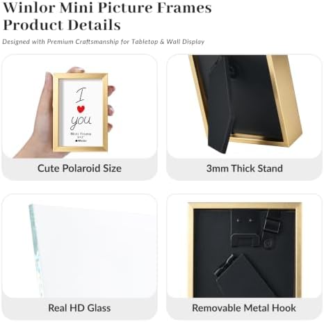 2x3 Mini Picture Frame Set of 6, FSC MDF Wood Small Photo Frame with Real Glass Front, Tiny Tabletop Display or Wall Decor for Wallet Size Photos, Mini Instant Prints & Small Photos, Gold - Image 5