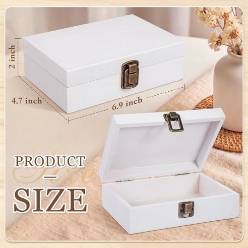 SiliFine Small Wooden Photo Storage Box Keepsake Box, White - Image 3