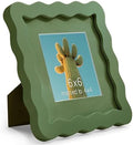 6x6 Green Picture Frame with Mat for 4x4, Curved Wavy Edge Deco Wooden Real Glass, Vertical or Horizontal Display Photo Gallery Wall & Tabletop Frame by Gdfmsc