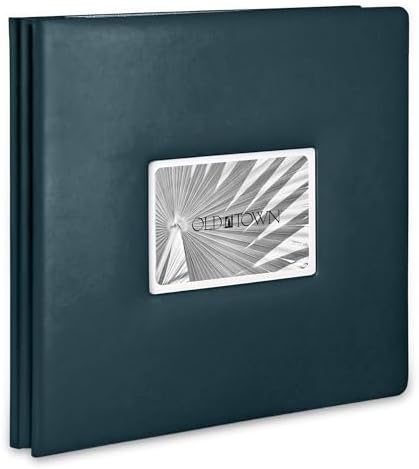Old Town Bonded Leather Photo Album, Large Leather Scrapbook, Expandable Scrapbook Album 12x12 Double-Sided White Paper Pages and Optically Clear Pockets, Faux Suede Lining, Navy by OldTownFrames