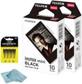 FUJIFILM Instax Mini Black Instant Film (20 Shots) + 4 AA Batteries + BluebirdSales Microfiber Cleaning Cloth – Creative Photography Bundle (20 Sheets Black Frame) by FUJIFILM