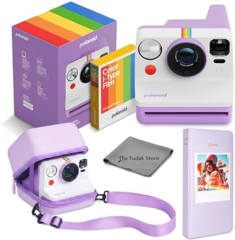 Polaroid Now 3rd Generation i-Type Instant Film Camera, Purple + 8 Color Film Photos + Tudak Accessories Bundle, Incl. Compatible Carrying Case, 64 -Pocket Photo Album & Microfiber Cleaning Cloth by Polaroid