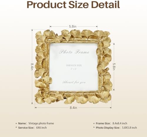 Cuspin 6x6 Picture Frame Gold Vintage Square Resin Photo Frame(Ginkgo Leaf) - Image 6