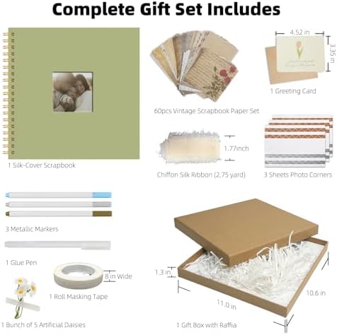Vienrose Scrapbook Album Gift Set, 10x10 Inch, 40 White Pages, Light Green - Image 5