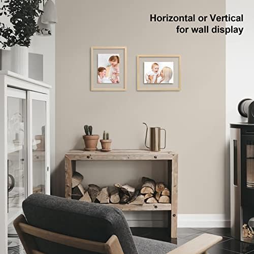 Egofine 8x10 Floating Frames Set of 2, Double Plexiglass Picture Frame, Made of Solid Wood Display Any Size Photo up to 8x10, Wall Mount or Tabletop Standing, Natural Wood - Image 6