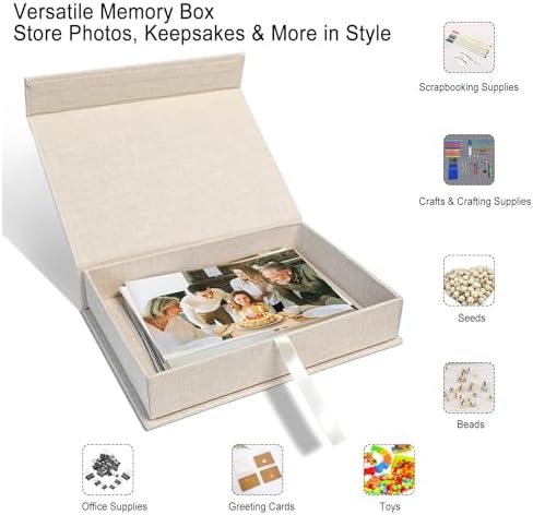 8x10" Archival Photo Storage Box with Lid – Stackable Memory Keepsake Organizer for Photos, Certificates, Jewelry & Scrapbooking Supplies, Photo Cases and Postcard Keeper Storage Container Box Beige - Image 2