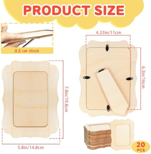 VOKOY 20 Pack Wooden Picture Frames for Crafts, 4" x 6" Photos DIY Wood Frames for Crafting,Unfinished Standing Photo Frames DIY Craft Wood Decorate for Birthday Party Gifts,Vintage Shape - Image 2