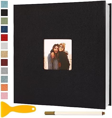 Photo Album Self Adhesive Pages Scrapbook 11x10.6 Black 40 Pages by Semfalbuums