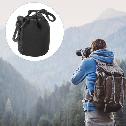 PATIKIL Camera Lens Bag, 3 Pcs 3" ID x 3.9" H Drawstring Pouch With Thick Protective Neoprene, Case for DSLR Camera Lens, Water Coffee Cups Black - Image 7