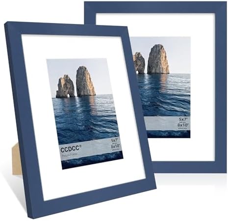 8x10 Picture Frame Set of 2, 8 x 10 Wood Photo Frames with Mat for 5x7, Natural Wooden Frame with Real Glass Cover for Wall and Tabletop Display,Blue by CCDCC