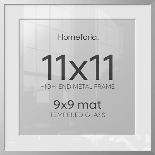 Homeforia 11x11 Silver Picture Frame, High-End Metal, 9x9 Mat, Glass by Homeforia