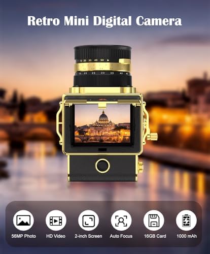 Vintage Digital Camera, 64MP 2.7K Retro Point and Shoot Camera with Autofocus, 2" IPS Waist-Level Screen & 16GB TF Card, 16X Zoom Compact Photography Camera for Beginners Kids Black - Image 2