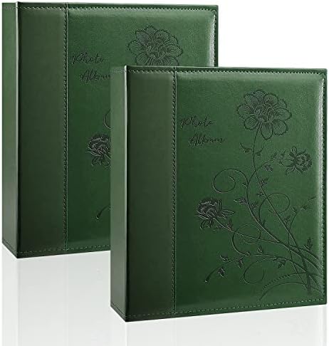 Photo Album 8x10 2 Packs Clear Pages Pockets Leathe Cover Slip Slide in Photo Album Each Holds 100 Vertical 8x10 Photos Picture Book for Wedding Family (Dark Green) by Miaikoe
