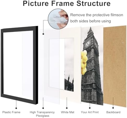 12x16 Picture Frames Set of 6 with Plexiglass, Display Pictures 11x14 with Mat or 12x16 Without Mat for Wall Mounting，Black - Image 4