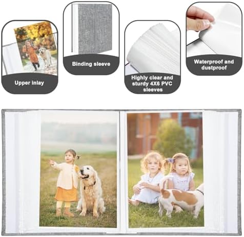 Photo Album 4x6 100 Pockets, Linen Cover Top Loader Vertical, Slip-in Picture Grey Pockets Albums for Wedding, Family, Anniversary, Baby, Vacation - Image 5