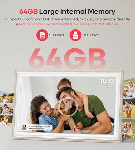 64GB Frameo 15.6" Digital Picture Frame Large 1920 x 1080 IPS FHD Touch Screen WiFi Electronic Photo Frames Share Moments Instantly Anywhere Best Gifts for Parents and Grandparents White Wood - Image 3