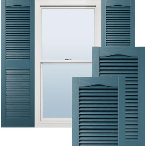 Ekena Millwork Lifetime Vinyl LL1S14X03900MB Standard Cathedral Top Center Mullion, Open Louver Vinyl Shutters, w/Installation Shutter-Lok's & Matching Screws (Per Pair), 14 1/2"Wx39"H, Midnight Blue by EkenaMillwork