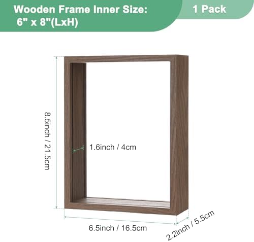 M METERXITY 1-Pack Dried Flower Frame, 6 x 8 Inch Double Acrylic Wooden Dried Flower Photo Floating Frame for Tabletop/DIY/Handicrafts [Coffee] - Image 3