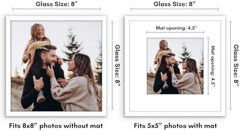 Americanflat 8x8 Picture Frame - Matted to 5x5 - Slim Molding - White - Image 2