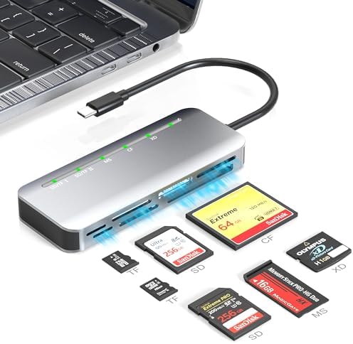 Memory Stick Pro Duo Card Reader, 7 in1 Memory Stick Pro Duo Adapter USB C for SD/TF/CF/XD/MS, Multi Card Reader for Camera, Game Trail Camera, Phone, Tablet, Laptop, Android by YeemiePro
