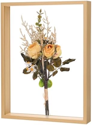 M METERXITY 1-Pack Dried Flower Frame, 12 x 16 Inch Double Acrylic Wooden Dried Flower Photo Floating Frame for Tabletop/DIY/Handicrafts [Wood Color] by MMETERXITY