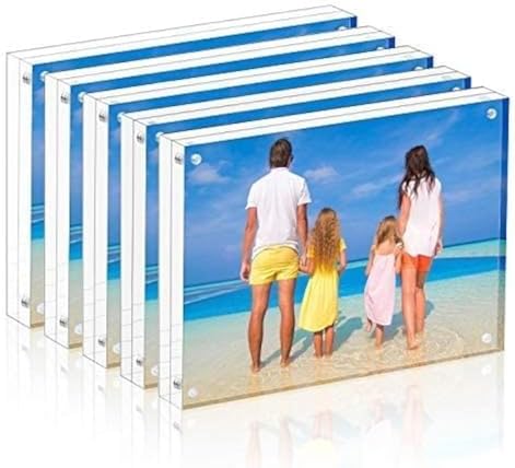 Meetu 5 Pack Acrylic Picture Frame 6x8,Clear Freestanding Double Sided 20mm Thickness Frameless Magnetic Photo Frames Desktop Display with Gift Box Package - Image 2