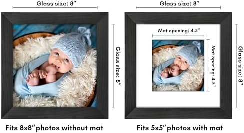 Americanflat 8x8 Picture Frame - Matted to 5x5 - Engineered Wood - Black - Image 2