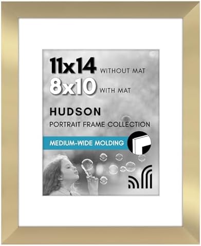 Americanflat 11x14 Picture Frame - Matted to 8x10 - Engineered Wood - Gold by Americanflat
