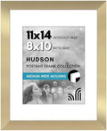 Americanflat 11x14 Picture Frame - Matted to 8x10 - Engineered Wood - Gold by Americanflat
