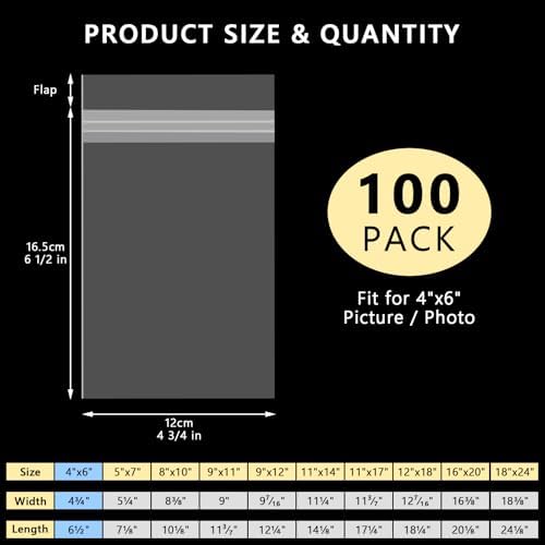 AUEAR 4"x6" Crystal Clear Plastic Sleeves Storage Bags for Picture 100Pack - Image 2
