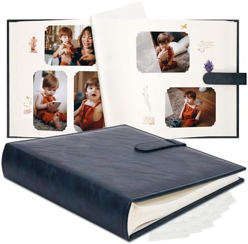 Vienrose Scrapbook Photo Album with Writing Space 12" x 12", Premium DIY Scrapbooking Albums with 100 Pages, Large Photos Book Faux Leather Cover for Wedding Family Baby Travel Graduation, Navy Blue by Vienrose