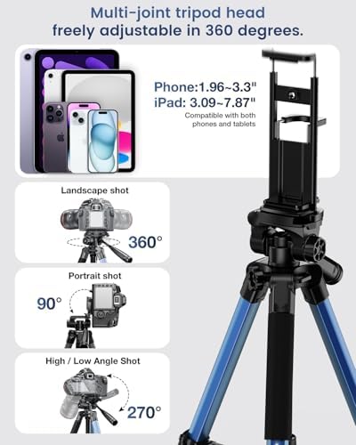 CAMBOFOTO 73" Camera Tripod and Monopod, Aluminum Tripod Stand/Navy Blue - Image 5