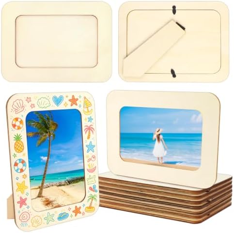 VOKOY 10 Pack Wooden Picture Frames for Crafts, DIY Wood Craft Picture Frames Bulk for 4" x 6" Photos,Unfinished Standing Photo Frames DIY Crafts Wood Decorate for Birthday Party Gifts by VOKOY