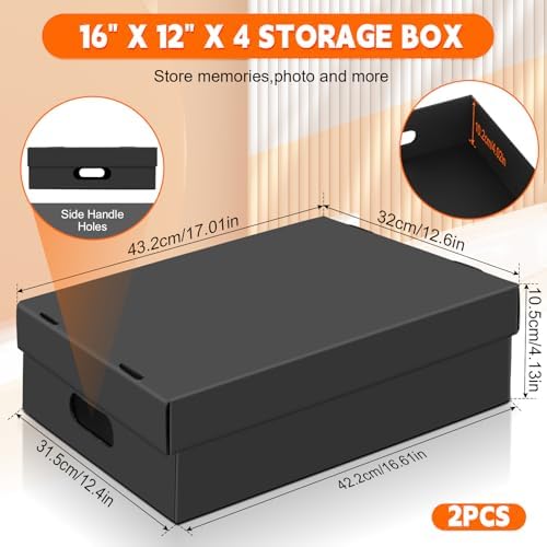 AOBOPLE 2 Pack Photo Storage Box,16" x 12" x 4" Keepsake Box with Handle Holes,Protective Storage Box for Photos Pictures Documents Artwork DIY and Souvenir,Home and Office Organizer - Image 2