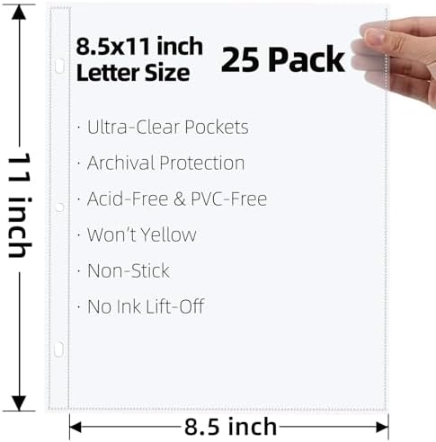 Vienrose Scrapbook Refill Pages 8.5x11, 25 Pack Heavyweight Clear Page Protectors for 3 Ring Binders, Top Loading Plastic Sleeves for Scrapbook Albums & Photo Storage (No Paper Inserts, Acid Free) - Image 3