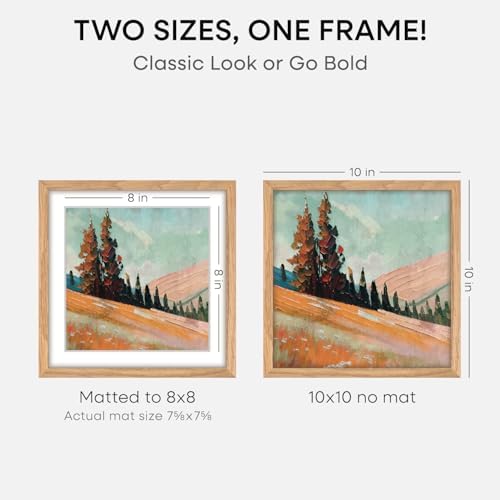 Homeforia 10x10 Natural Oak Picture Frame, High-End Wood, 8x8 Mat, Glass - Image 2