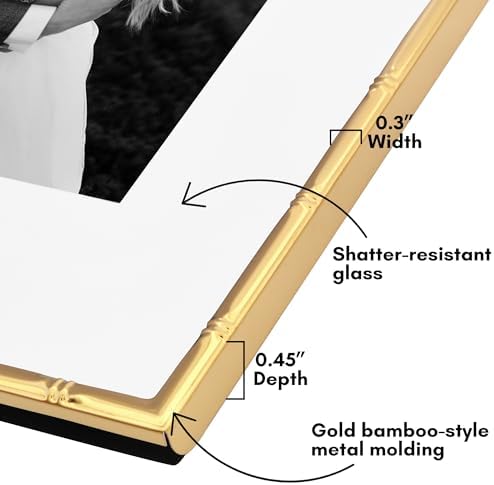 Americanflat 11x14 Bamboo Picture Frame - Matted to 8x10 - Metal - Gold - Image 3