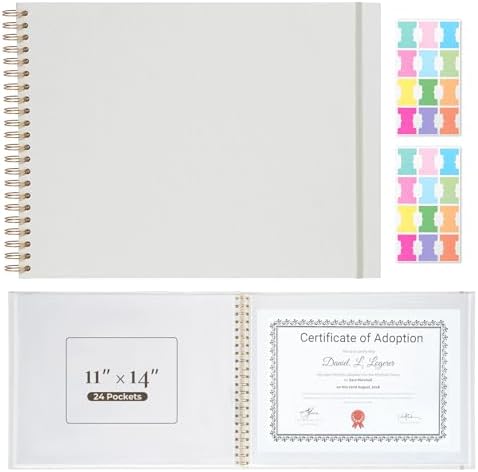 Vienrose Large Scrapbook Album 15.8 x 11.8 Inch, Linen Cover Photo Album with 24 Plastic Sleeves, Spiral Bound DIY Scrapbook for Photos, Kids Artwork, Certificates, Wedding Baby Travel, White by Vienrose