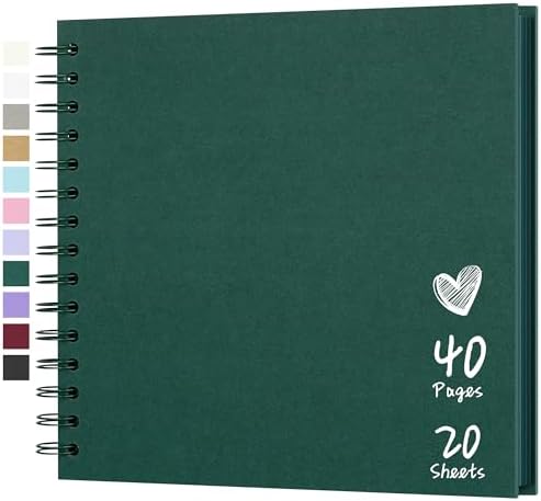 Scrapbook Photo Album 8"x8" 20 Sheets 40 Pages Hardcover Kraft Paper Green by Hiwhy