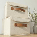 Decorative Linen Storage Boxes with Lids - Spacious Set of 2 Organizer Bins by ZICOTO