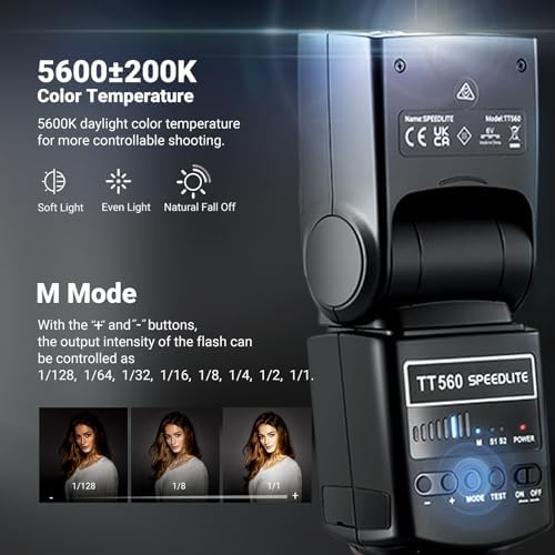 NEEWER TT560 Camera Flash Speedlite Compatible with Canon Sony Nikon Panasonic Fuji DSLR with Universal Single Contact Hot Shoe Mount, Speedlight Compatible with Sony ZV1, NOT for ZV-1F, No TTL - Image 2