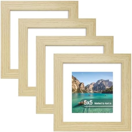 5x5 Picture Frame Set of 4 with Real Glass, Wall & Tabletop Display by SZYUU
