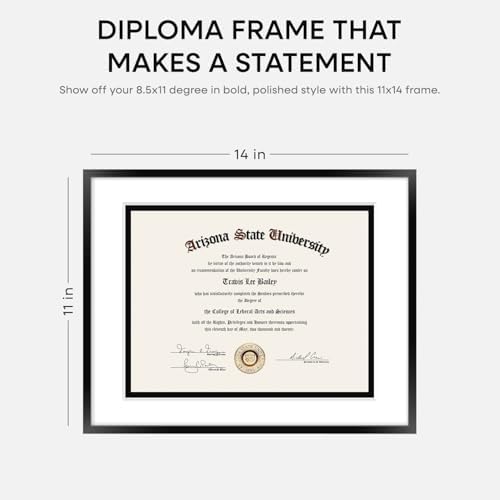 Homeforia 11x14 Black Diploma Frame, High-End Metal, 8.5x11 Mat, Glass - Image 6