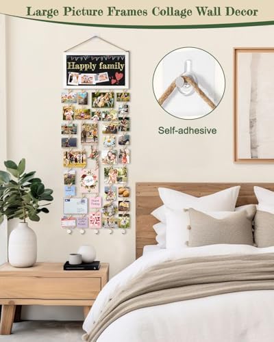 Bikoney Rustic Picture Frame Collage with Blackboard Hanging Photo Display - Image 2