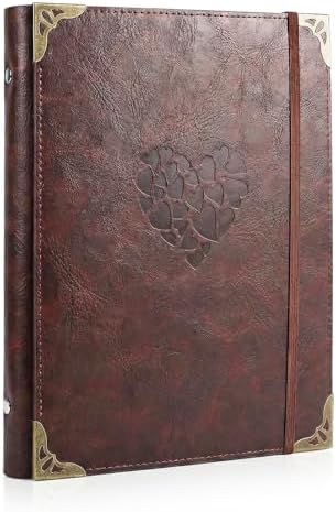 Vintage PU Leather DIY Scrapbook, 6-Ring Refillable 180° Lay Flat Photo Album Holds 220 4x6 Photos, 25 Blank Pages, Gift for Wedding Baby Travel Family- Brown by ThxMadamscrapbookphotoalbummorestyles