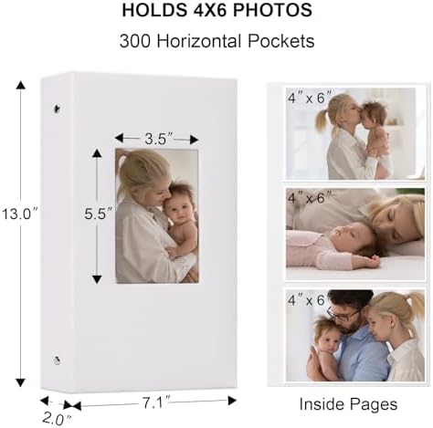 Vienrose 4x6 Photo Album,300 Pockets,Linen Cover with Window,White - Image 6