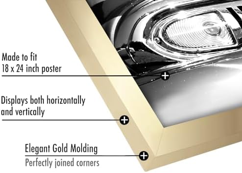 Americanflat 18x24 Poster Frame - Gold Engineered Wood with Polished Plexiglass - Wide Picture Frame for Vertical or Horizontal Wall Display - Epic Collection - Gold | Polished plexiglass front, hangs vertical or horizontal, sawtooth hangers included, ... - Image 3