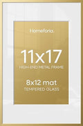 Homeforia 11x17 Gold Picture Frame, High-End Metal, 8x12 Mat, Glass by Homeforia