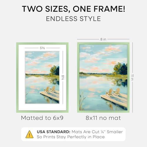 Homeforia 8x11 Green Picture Frame, High-End Metal, 6x9 Mat, Glass - Image 2